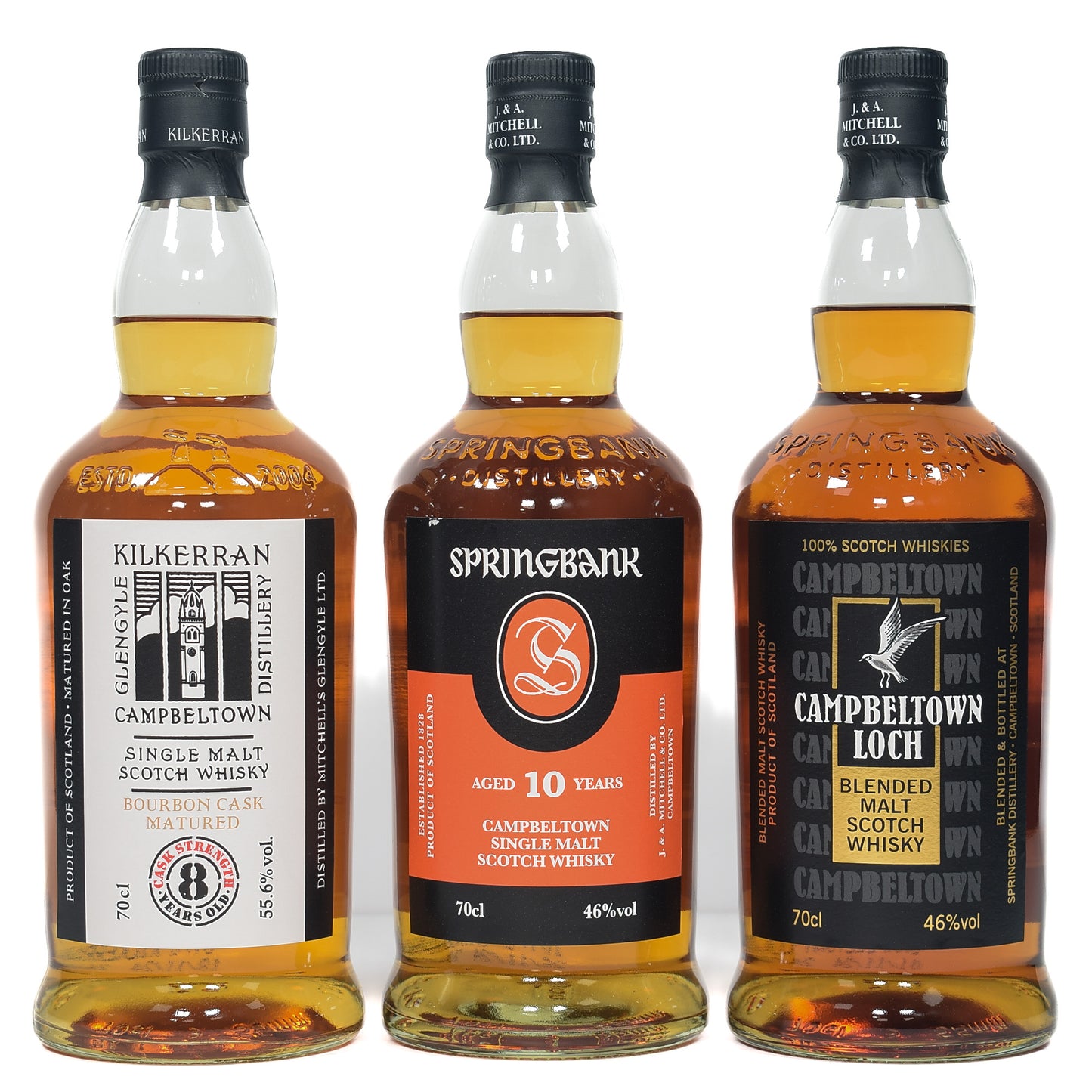 Springbank 10 Year Old - Kilkerran 8 Year Old Bourbon Cask Strength - Campbeltown Loch (3x70cl)